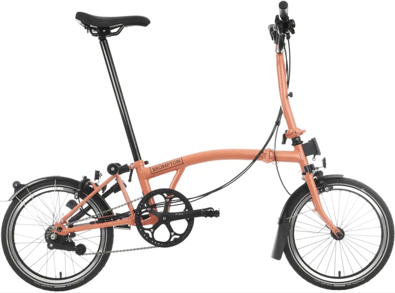 Brompton C Line Explore Folding Bike in Fire Coral With Dynamo Light and Telescopic Seatpost